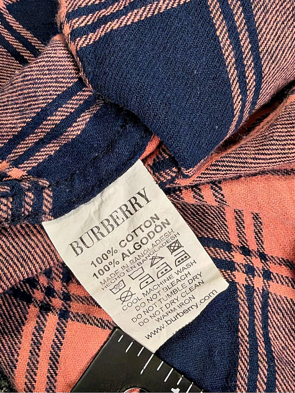 Vintage Burberry Men XL Plaid Button Up Pink Navy 100% Cotton Equestrian Knight - Picture 7 of 13